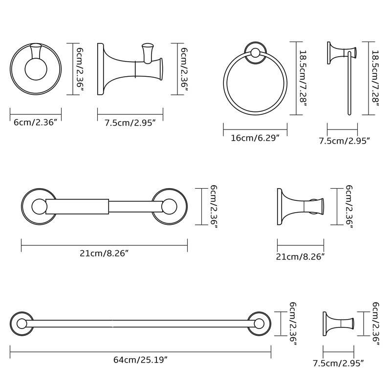 Ensemble de quincaillerie de salle de bain en nickel brossé - 4 pièces, acier inoxydable et zinc, résistant à la rouille, fixation murale