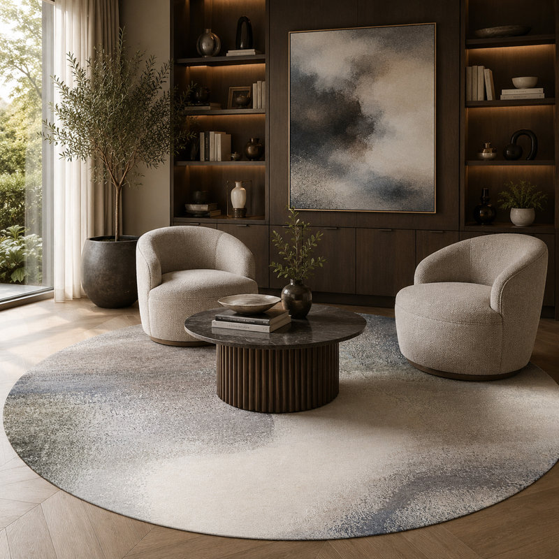 Handmade Silk and Wool Area Rug, Round 8'