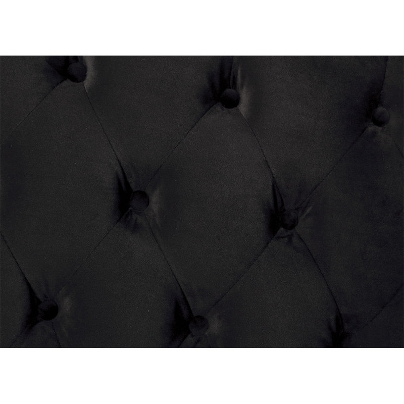 Élégant lit de style oriental noir entièrement recouvert de tissu capitonné pour chambre à coucher 1 pièce, Noir