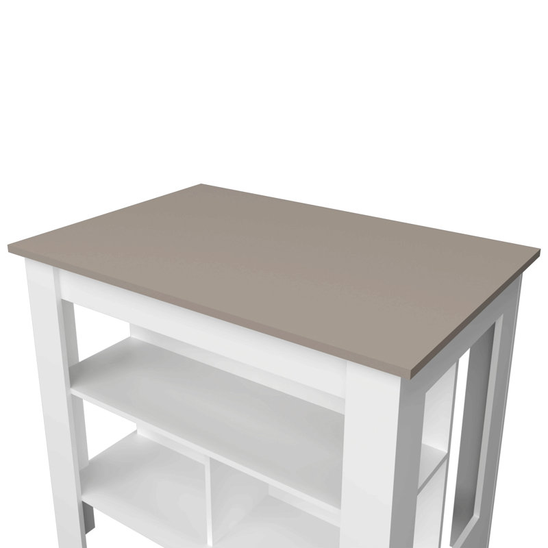Grand îlot de cuisine à 2 niveaux Courson, Tanné, Blanc, 35.4" H x 40.5" W x 27.5" D
