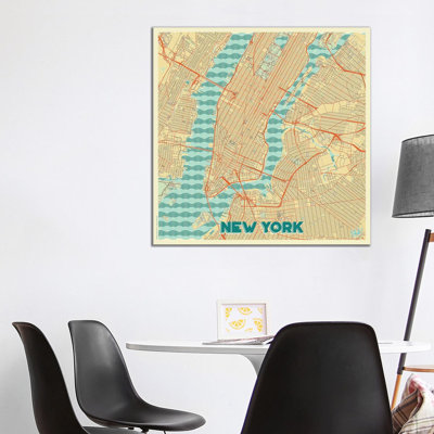 New York Retro Urban Blueprint Map by Hubert Roguski - Wrapped Canvas Print