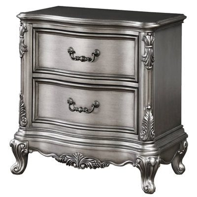 Gray Wood Nightstand With 2 Felt-lined Drawers For Bedroom Organization 2 In Antique Style