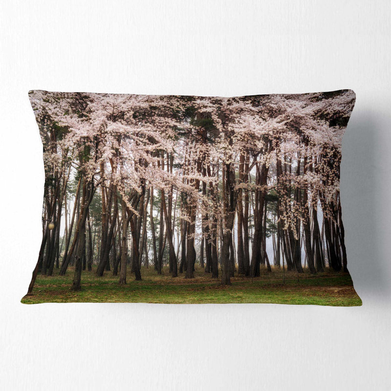 Coussin lombaire à imprimé paysage de cerisiers en pin
