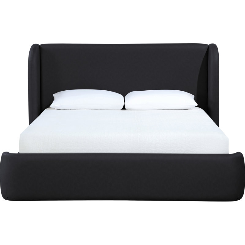 Lit tapissier en cuir Diorio Vegan, Cuir végétalien noir, Grand