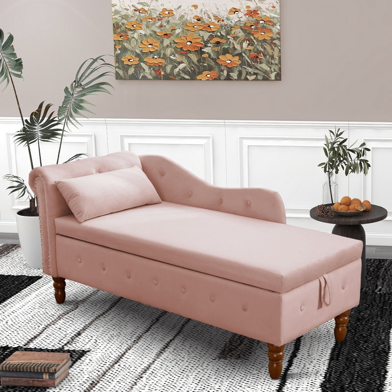 Chaise longue rembourrée Gloryvee, Velours rose