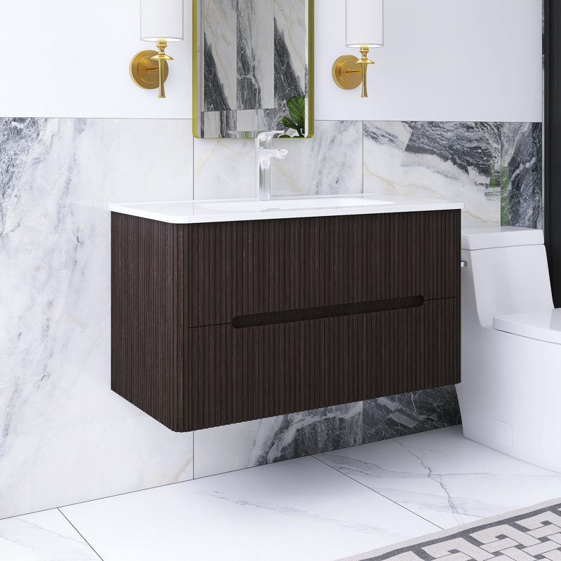 35,82 po W Meuble-lavabo mural simple en céramique blanche, Noir, noir, noir, noir