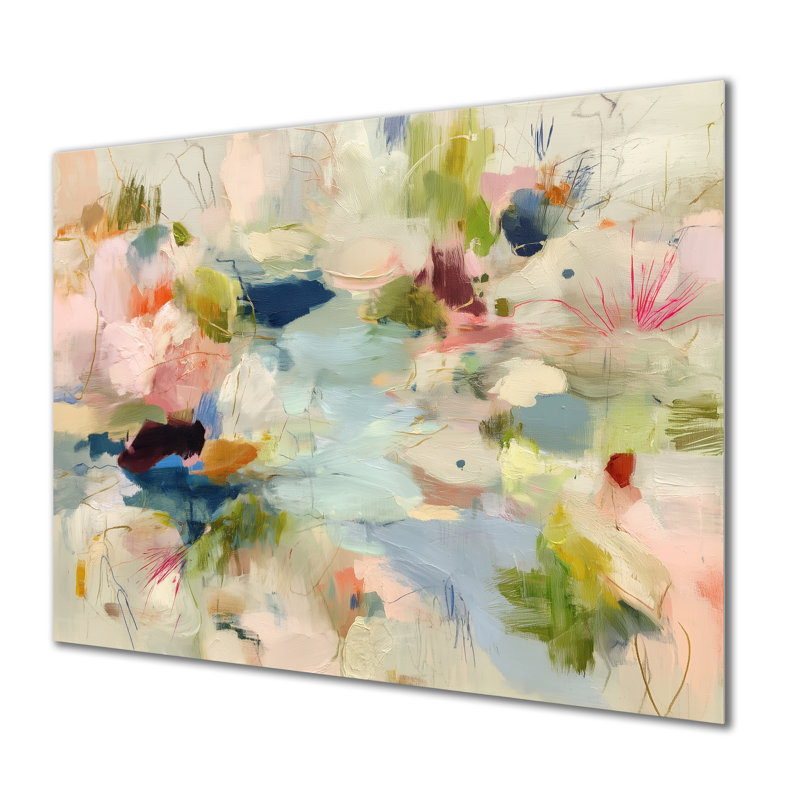 Minimalisme abstrait dans des tons roses et verts - Décoration murale abstraite en métal minimalisme, L 40 po x H 30 po