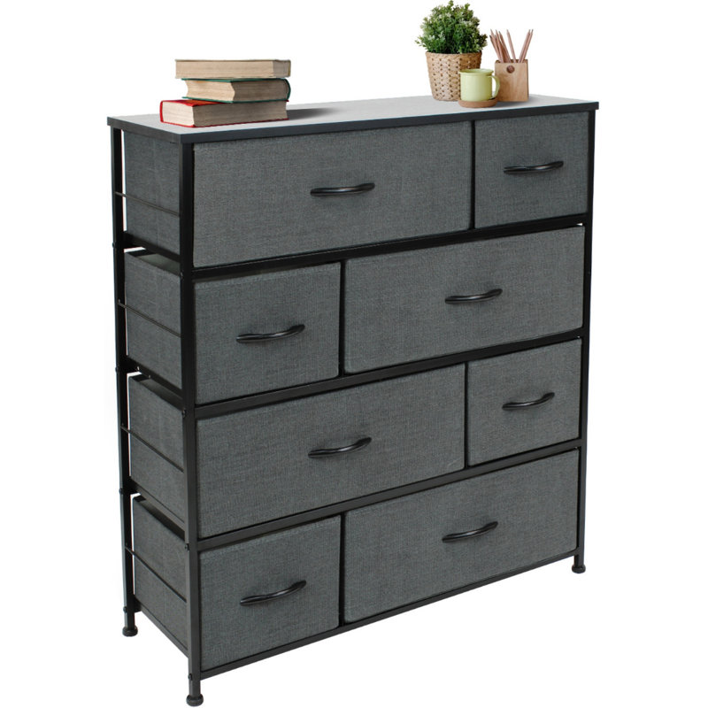 Sorbus 8 Drawers Dresser with Steel Frame and Wood Top, Black