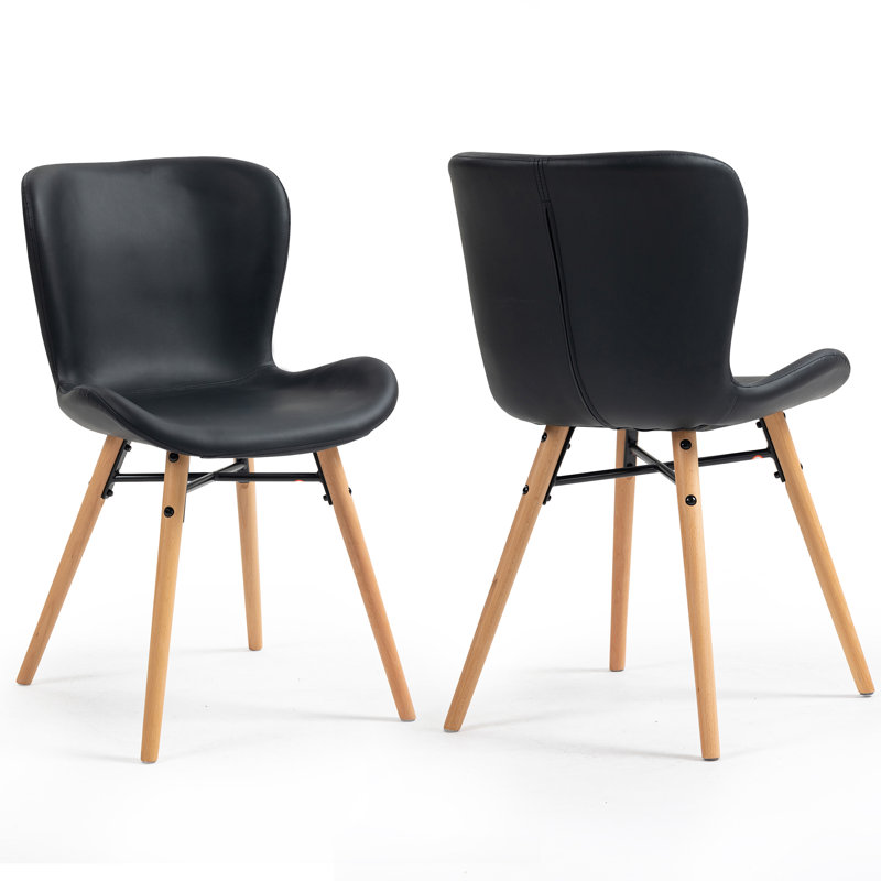 Kingstin 20.9 " H Faux Leather Upholstered Solid Wood Side Chair, Black