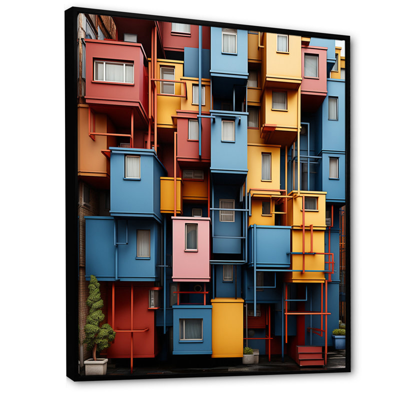 Art mural urbain Urban Kaleidoscope IV - Cityscapes, H 40 po x l 30 po x P 1,5 po, Cadre flottant noir