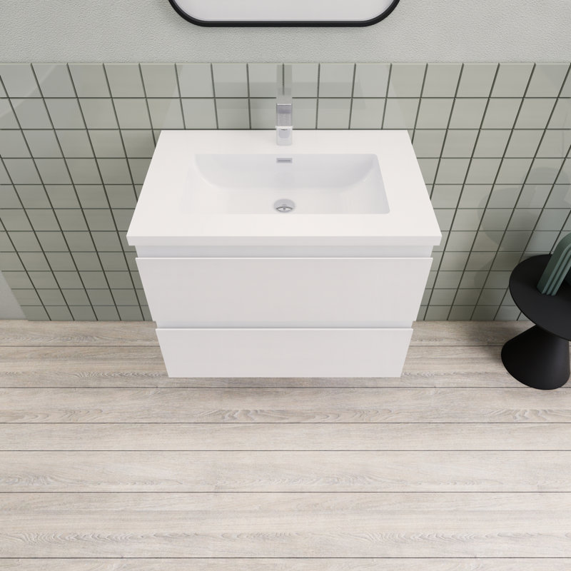Meuble-lavabo flottant moderne simple Alcester Ivy Bronx, Blanc lustré