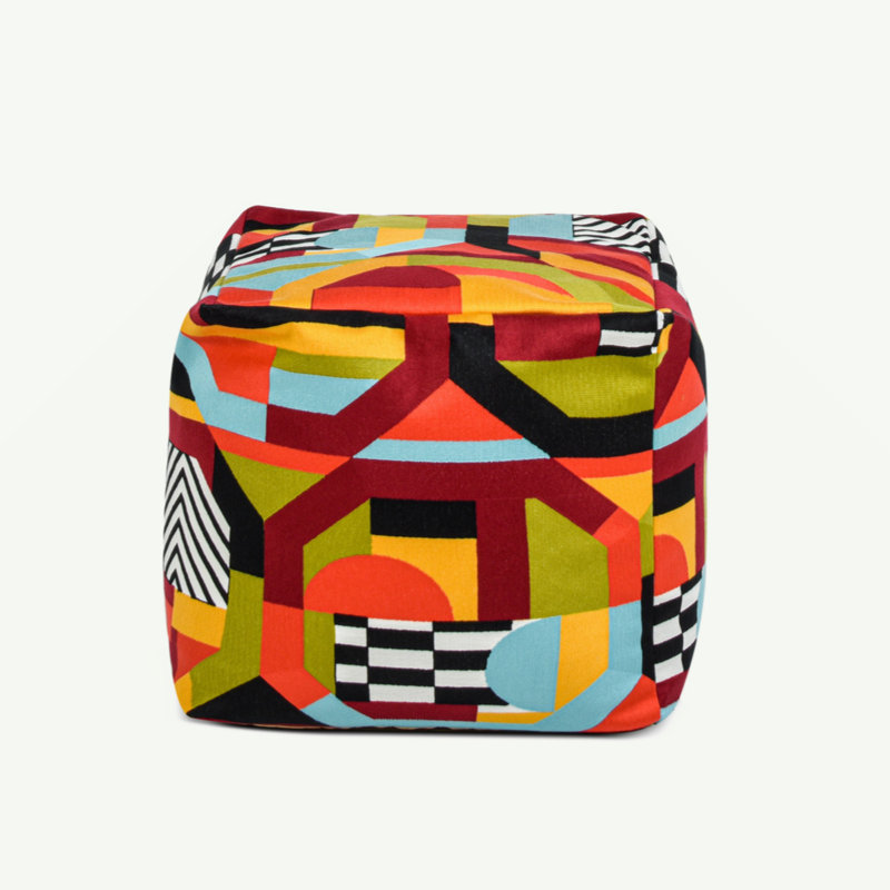 Repose-pieds pouf surdimensionné de 20 po Pouf, broderie multicolore Colorpop