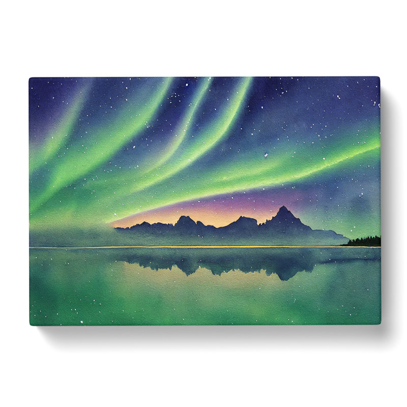 Northern Lights Watercolour Vol.5 - Wrapped Canvas Print, 40cm H x 60cm W x 3cm D