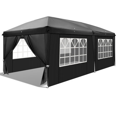 10 x 20 pi Tente escamotable avec 6 parois latérales, 2 portes et 4 fenêtres, abri extérieur portatif avec sac de transport