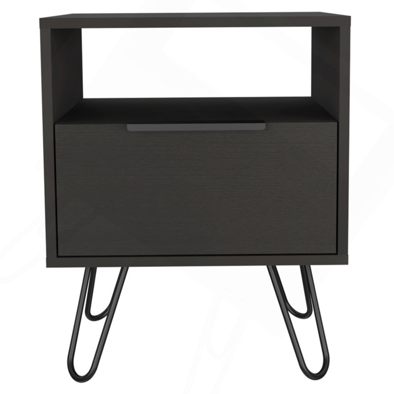 Table de chevet Augusta, table de bout, armoire à porte simple, pieds en épingle à cheveux - noir, Noir