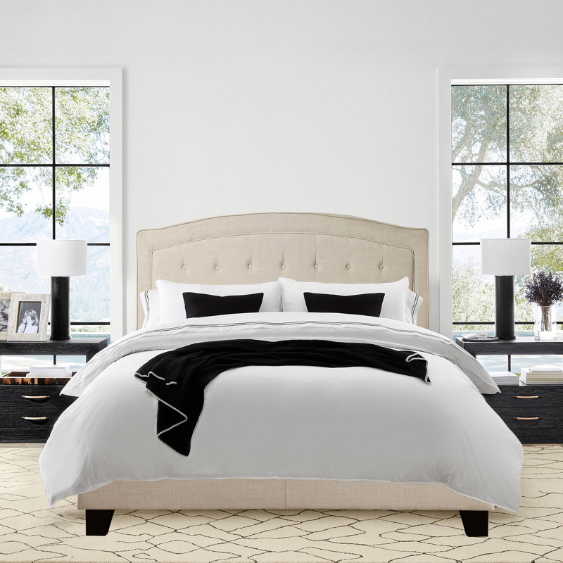 Tête de lit ajustable capitonnée beige pour la chambre à coucher, Beige, Très grand lit