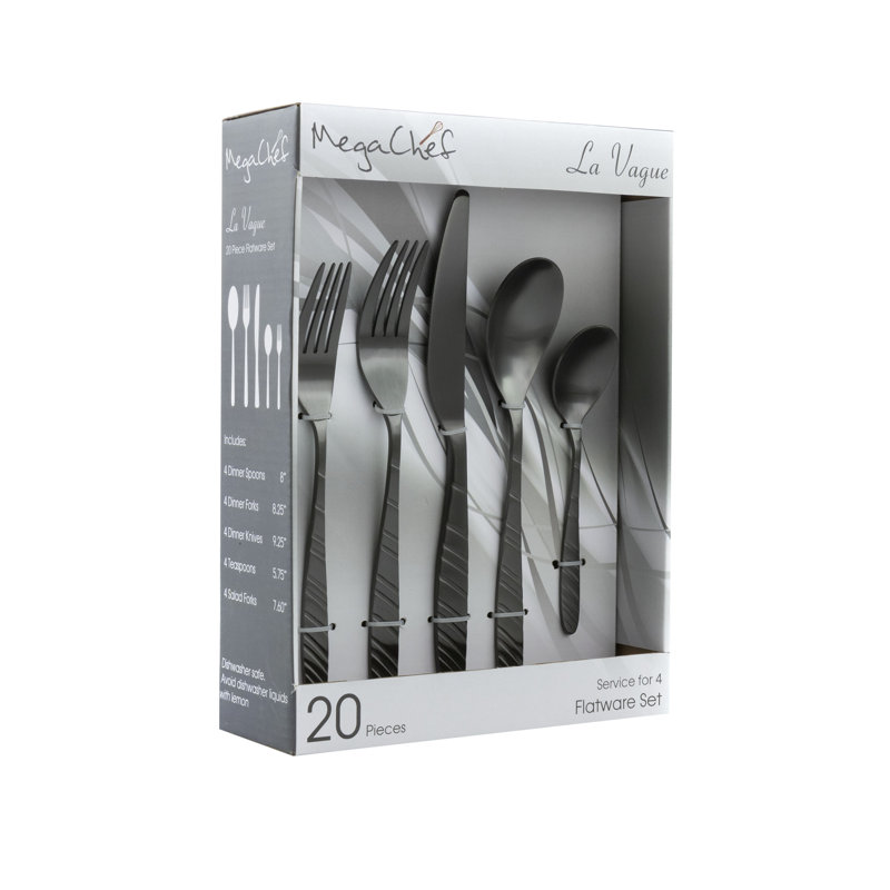 Mega Chef VAGUE Stainless Steel Flatware Set - Service for 4, Black