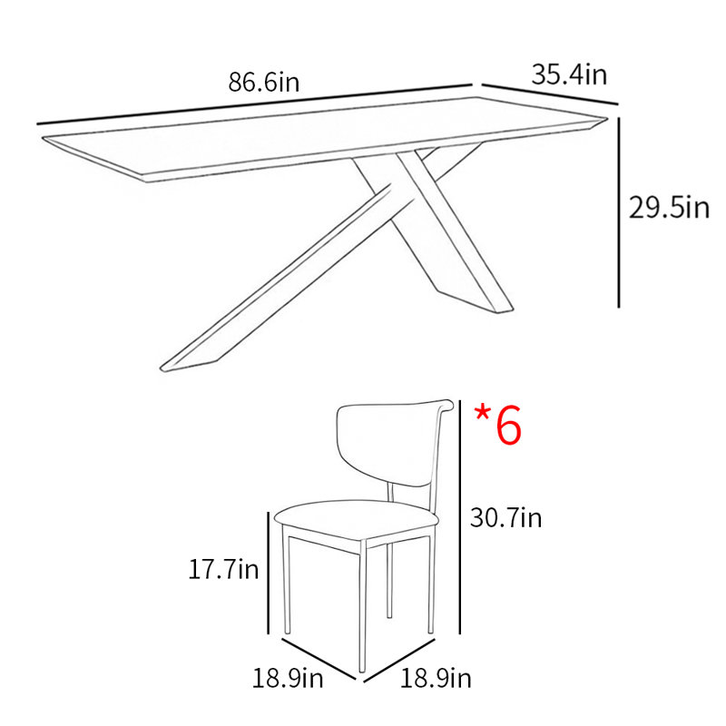 Ensemble de table de salle à manger rectangulaire de style français, Noir, H 29,5 po x L 86,6 po x l 35,4 po