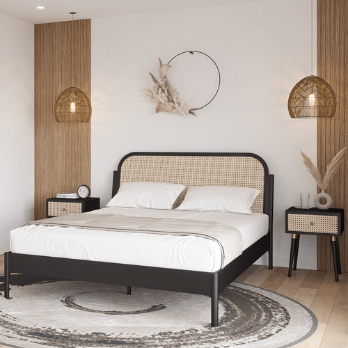 Latitude Run® Aurelia Solid Wood Cane Platform Bed with Headboard, Cane ...