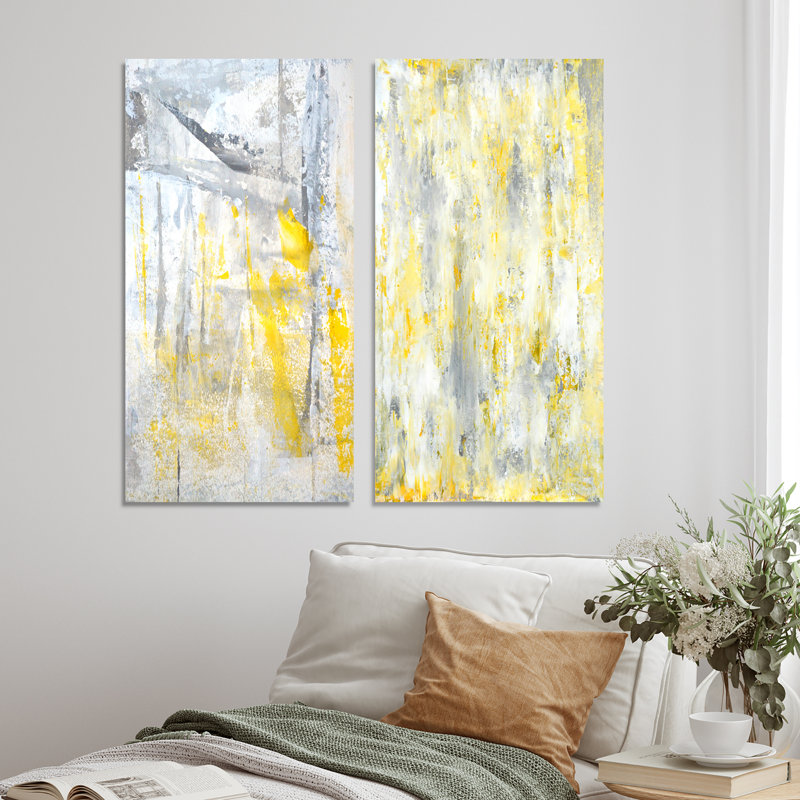 «Gray and Yellow Merging Abstract», ensemble de 2 reproductions sur toile, Toile tendue, 20" H x 24" W x 1" D