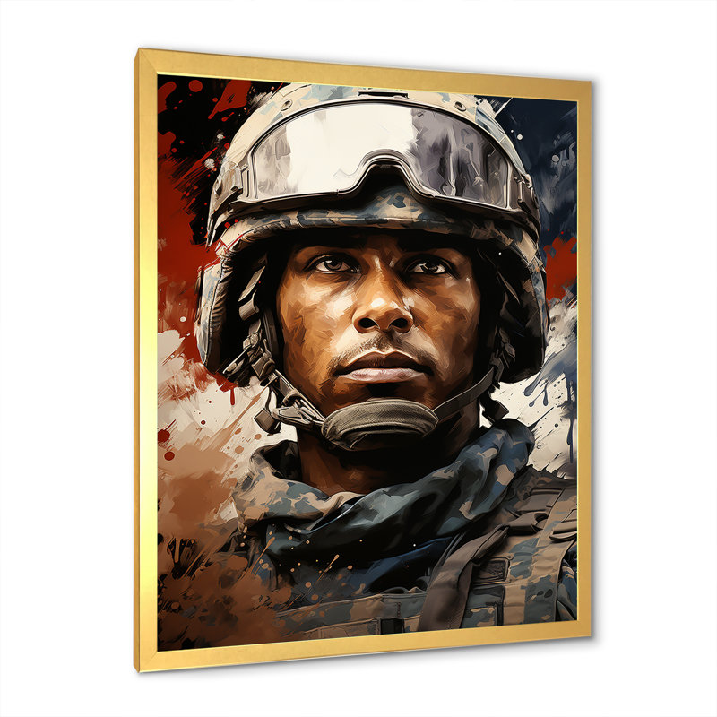 Fierté militaire patriotique sur toile, Cadre doré simple, H 20 po x l 12 po x P 1 po