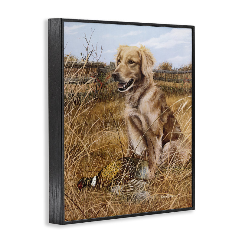  «Hunting Dog & Pheasant», art de la giclée encadrée par Kevin Daniel, H 14 po x l 11 po, Giclée encadrée noir minuit