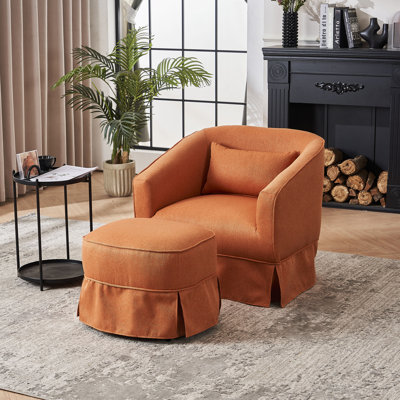 Fauteuil demi-tonneau pivotant en lin avec repose-pieds
