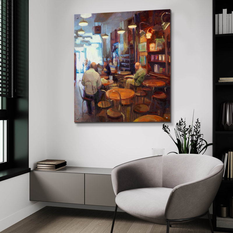  «Café» par Erica Pollock, art mural en verre Norelius, 36 po x 36 po, H 36 po x l 36 po