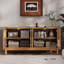 Buffet 4 portes avec rangement et portes en rotin artificiel, armoire d'appoint avec verre transparent-1652342546