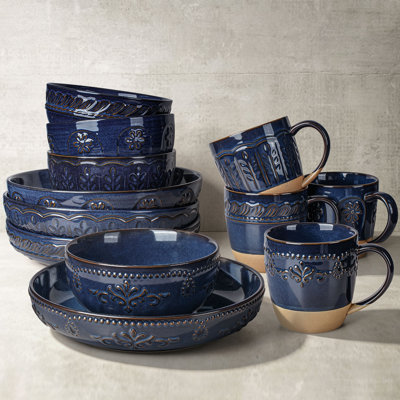 1 12-Piece Dinnerware Set for 4, Distinct Kiln Reactive Glaze, Food-Grade Chip Resistant Tableware, Microwave Safe, Dishwasher & Freezer Safe, Wedding Registry & Holiday Gift, Multiple patterns(Blue)