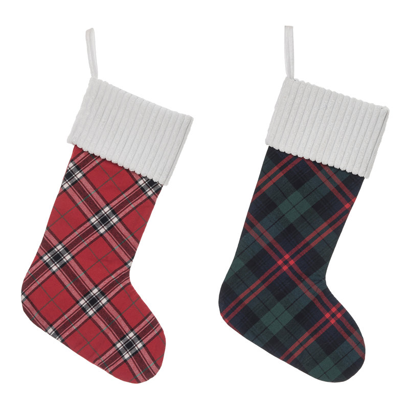  Ensemble de 2 bas de Noël en tissu écossais en tissu
