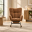 Fauteuil à bascule à oreilles brun avec repose-pieds, chaise haute en tissu Teddy avec poche latérale, base en bois massif