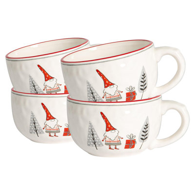 Nicola Spring - Patchwork Christmas Cappuccino Cups - 500ml - White