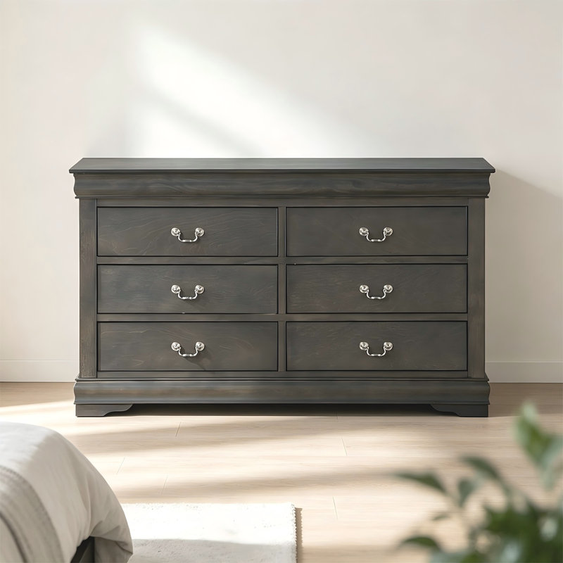 Commode à 6 tiroirs en bois massif gris foncé