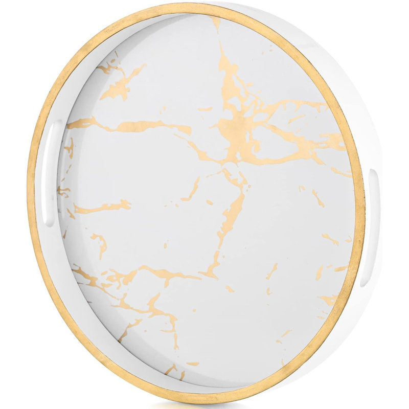 Round White Marble Coffee Tray With Handles