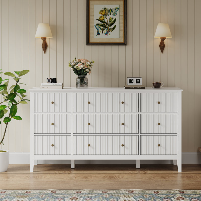 Commode 9 tiroirs Philomena, Blanc