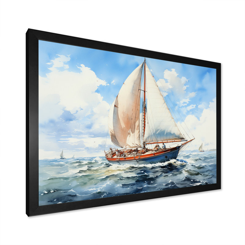 Voilier dans le vent II sur toile, H 16 po x l 32 po x P 1 po, Cadre simple noir