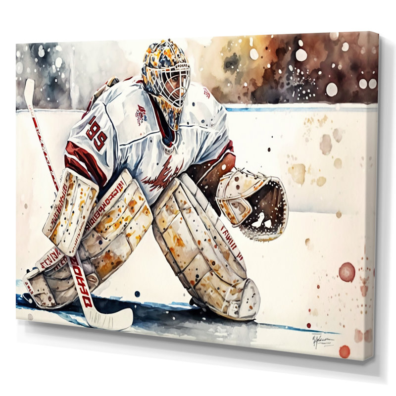 Hockey sur gazon sur glace pendant le jeu III, H 34 po x l 44 po x P 1,5 po, Toile tendue