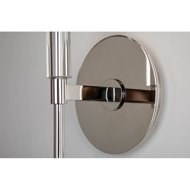 Polished Nickel Cylinder Sconce with Off-White Faux Silk Shade