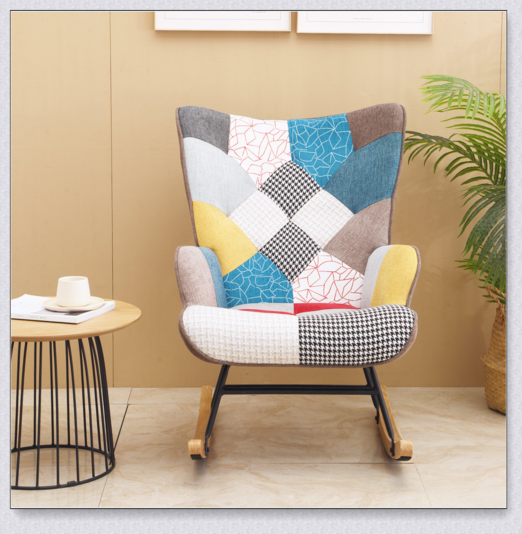 George Oliver Accent Rocking Chair, Mid Century Fabric Rocker Chair ...