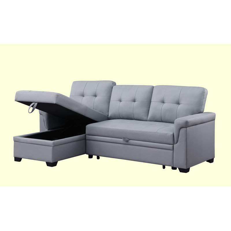 Beuna 83.5" Modern Reversible Sleeper Sectional Sofa with Storage Chaise, Gray Faux Leather