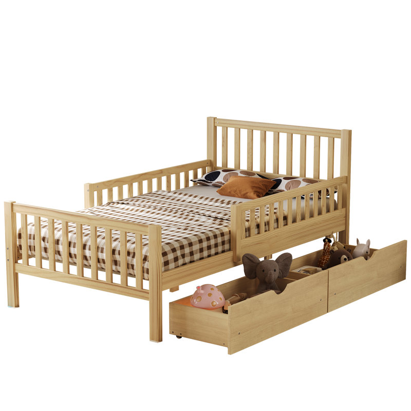 Lit plateforme en bois Aspen avec garde-corps et 2 tiroirs de rangement, Twin