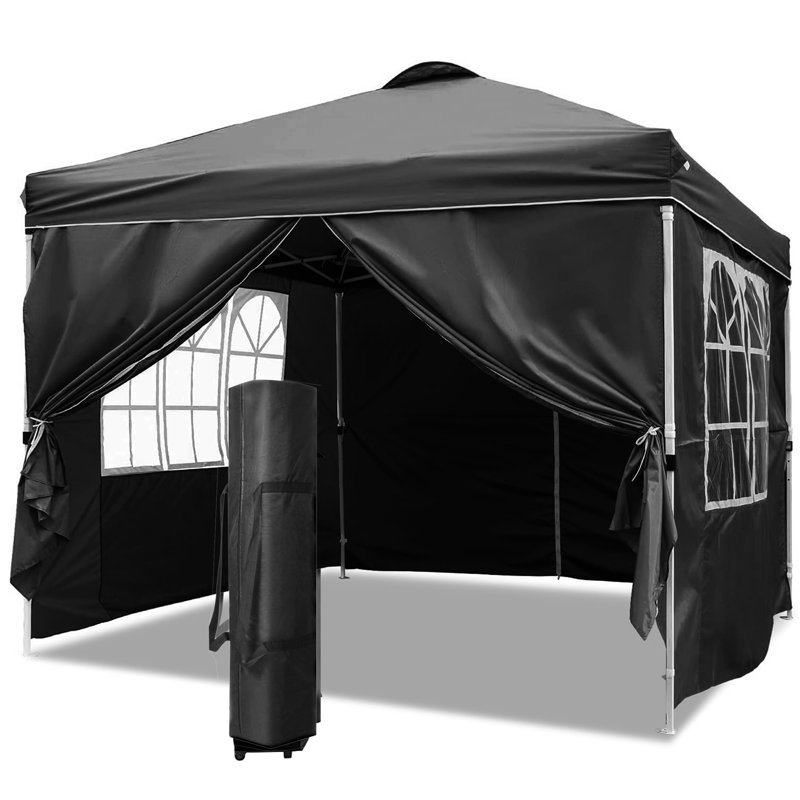 10x10 Pop Up Canopy Tent Gazebo with 4 Removable Sidewalls One Push Party Tent, Black