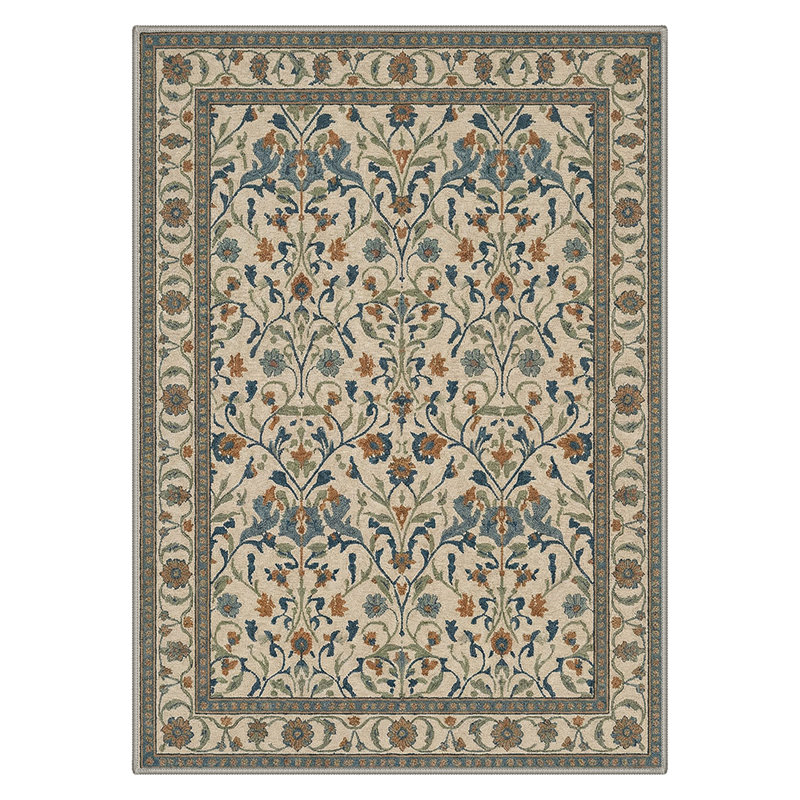 Vinea Floral Vines Machine Washable Oatmeal Beige Indoor Area Rug With Non-Slip Backing, Rectangle 5' x 7'