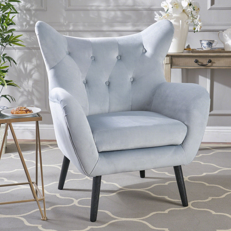 Fauteuil à oreilles rembourré, Gris clair / gris, Noir, H 39,72 po x l 28,47 po x P 34,26 po
