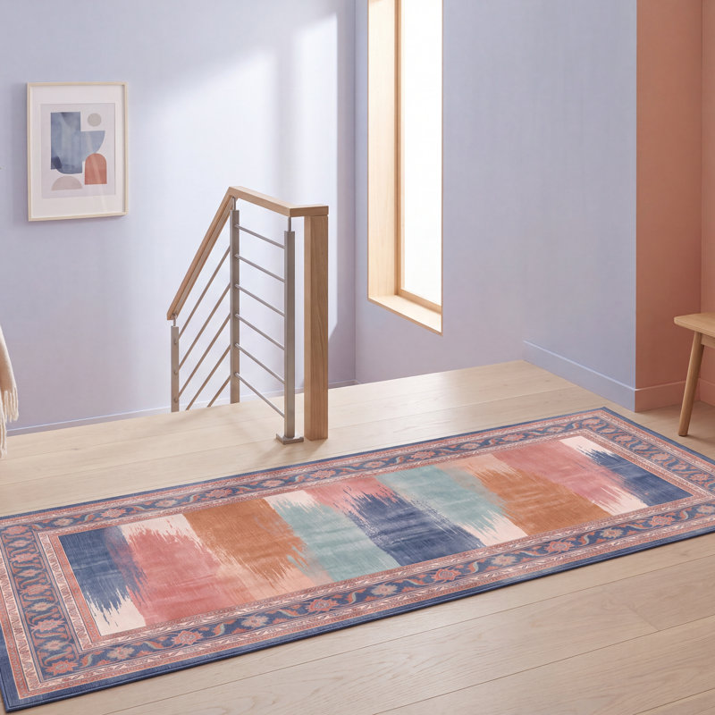 Tapis à rayures modernes Trellis, style moderne, bleu sarcelle, rose et crème, lavable à la machine, antidérapant, à poils courts, pour l'intérieur et l'extérieur, adapté aux animaux domestiques, idéal pour le salon, la chambre, la salle à manger, l'entrée, le couloir ou le bureau.
