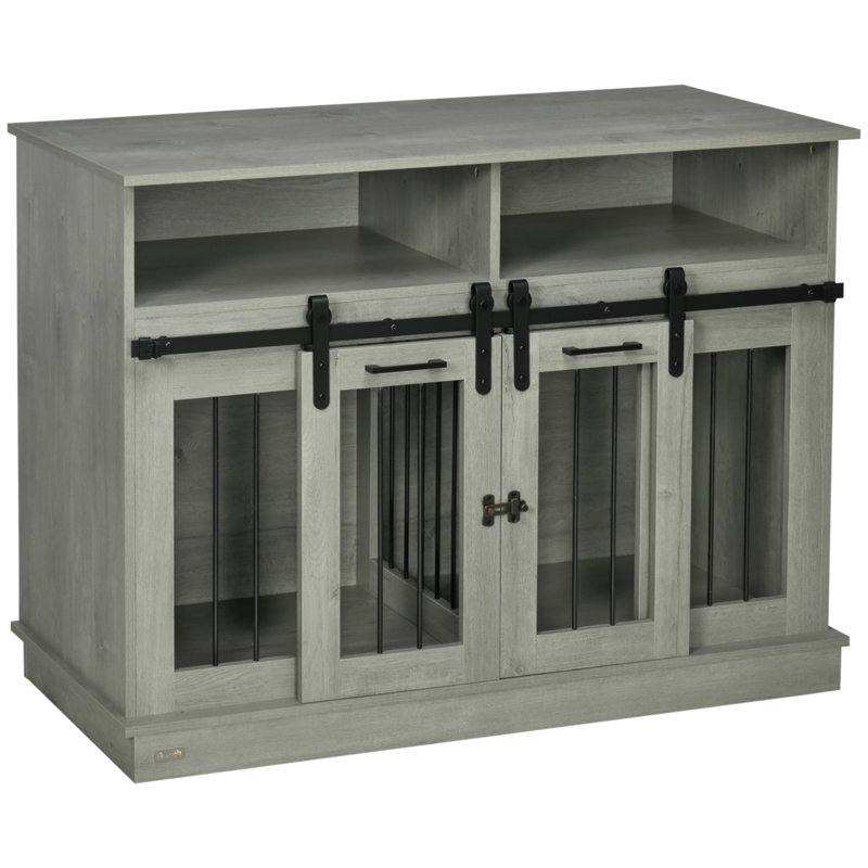 Mobilier de cage pour chien pour grands chiens ou chenil double pour petits chiens avec tablettes, portes coulissantes, Gris