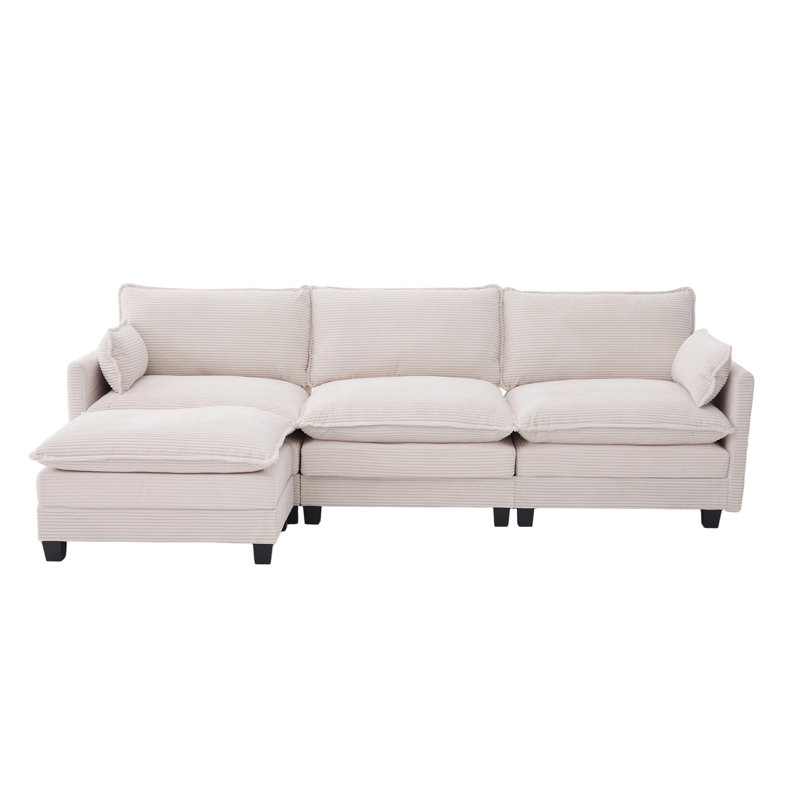 Canapé modulaire à méridienne pièce, Velours côtelé beige