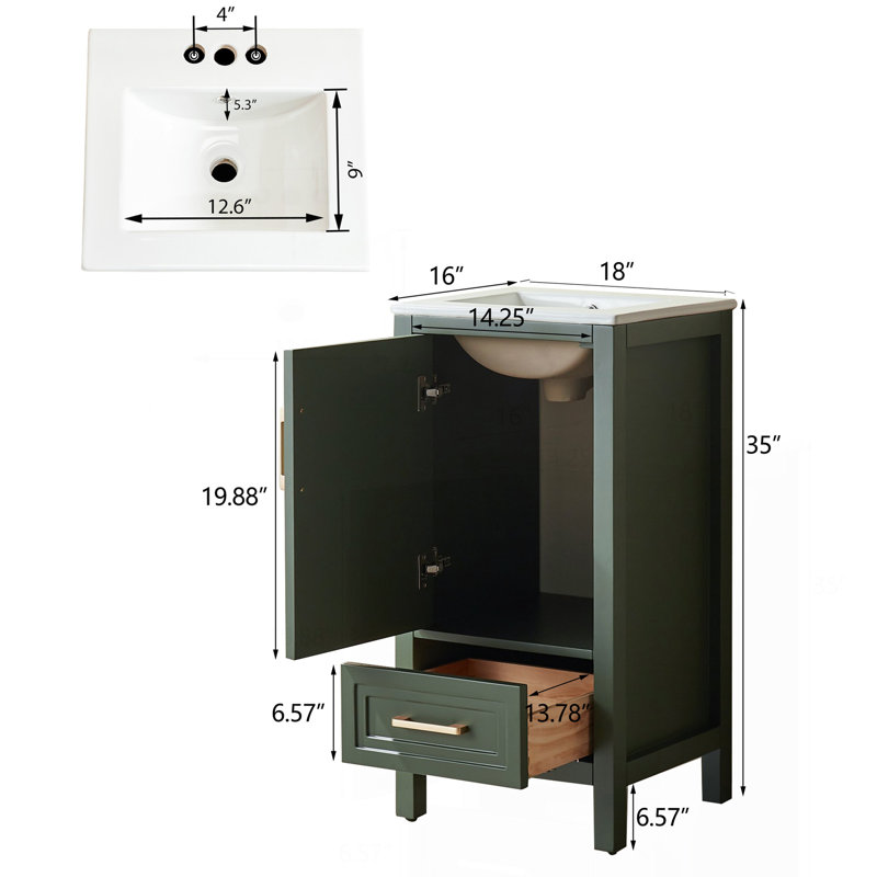 Fully Assembled 18'' Freestanding Single Bathroom Vanity With Top, Green
