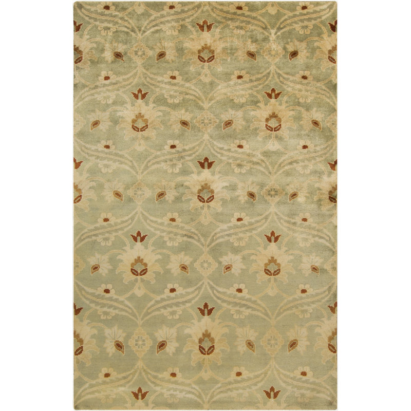 Tapis beige en laine noué à la main Bayles, Rectangle 5 pi 6 po x 8 pi 6 po